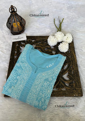 Yamila Voile Cotton Chikankari kurti - Sky Blue