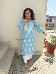 Tanya Powder Blue Rayon Chikankari Kurti