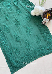 Aaira Muslin Chikankari Kurti Set - Bottle Green
