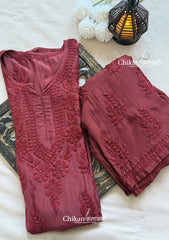 Aaira Muslin Chikankari Kurti Set - Brown
