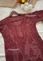 Aaira Muslin Chikankari Kurti Set - Brown
