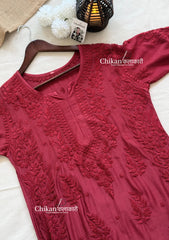 Aaira Muslin Chikankari Kurti Set - Maroon