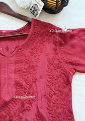 Aaira Muslin Chikankari Kurti Set - Maroon