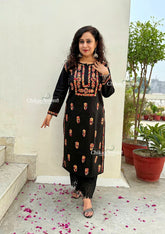 Aalia Cotton Multi Black Chikankari Kurti