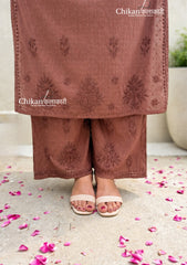 Adah Cotton Chikankari Kurti Set - Brown