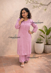 Adah Cotton Chikankari Kurti Set - Light Purple