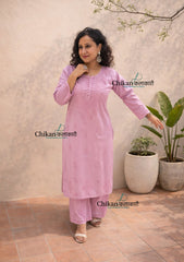 Adah Cotton Chikankari Kurti Set - Light Purple