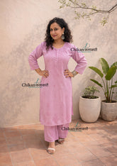 Adah Cotton Chikankari Kurti Set - Light Purple