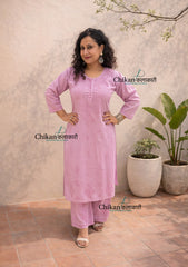 Adah Cotton Chikankari Kurti Set - Light Purple