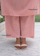 Adah Cotton Chikankari Kurti Set - Peachy Pink