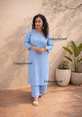 Adah Cotton Chikankari Kurti Set - Powder Blue