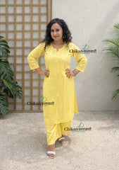 Adah Cotton Chikankari Kurti Set - Yellow