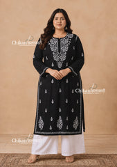 Adira Black Cotton Chikankari Kurti - Plus Size