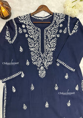Adira Blue Cotton Chikankari Kurti - Plus Size