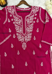 Adira Magenta Cotton Chikankari Kurti - Plus Size