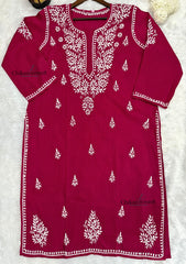 Adira Magenta Cotton Chikankari Kurti - Plus Size
