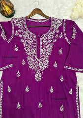Adira Wine Cotton Chikankari Kurti - Plus Size