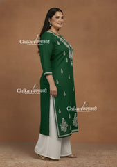 Adira Green Cotton Chikankari Kurti - Plus Size