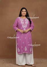 Adira lavender Cotton Chikankari Kurti - Plus Size