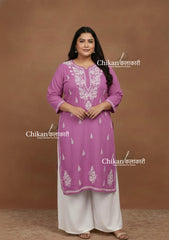 Adira lavender Cotton Chikankari Kurti - Plus Size