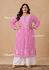 Adira Pink Cotton Chikankari Kurti - Plus Size