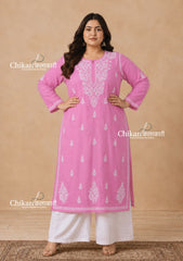 Adira Pink Cotton Chikankari Kurti - Plus Size