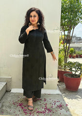 Ahaana Rayon Chikankari Kurti Set - Black