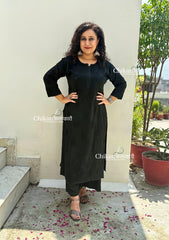 Ahaana Rayon Chikankari Kurti Set - Black