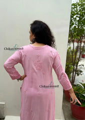 Ahaana Rayon Chikankari Kurti Set - Pastel Pink
