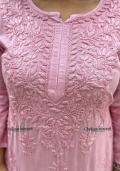 Ahaana Rayon Chikankari Kurti Set - Pastel Pink