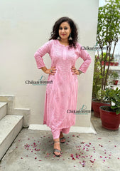 Ahaana Rayon Chikankari Kurti Set - Pastel Pink