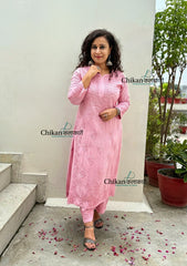 Ahaana Rayon Chikankari Kurti Set - Pastel Pink