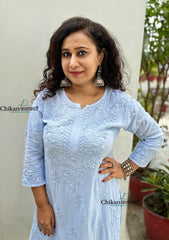 Ahaana Rayon Chikankari Kurti Set - Powder Blue
