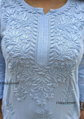 Ahaana Rayon Chikankari Kurti Set - Powder Blue