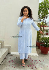 Ahaana Rayon Chikankari Kurti Set - Powder Blue