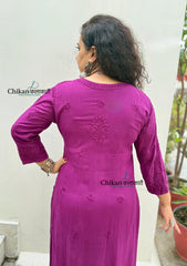 Ahaana Rayon Chikankari Kurti Set - Wine