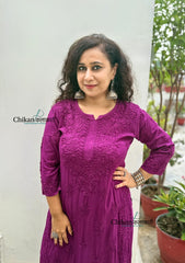 Ahaana Rayon Chikankari Kurti Set - Wine