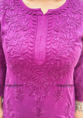 Ahaana Rayon Chikankari Kurti Set - Wine