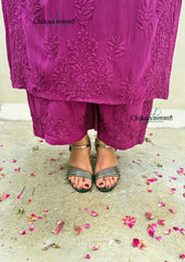 Ahaana Rayon Chikankari Kurti Set - Wine