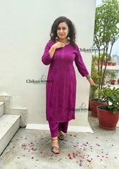 Ahaana Rayon Chikankari Kurti Set - Wine