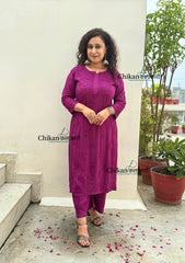 Ahaana Rayon Chikankari Kurti Set - Wine
