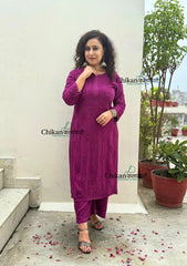 Ahaana Rayon Chikankari Kurti Set - Wine