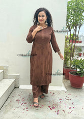 Ahaana Rayon Chikankari Kurti Set - Brown