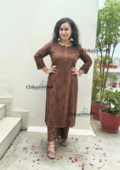 Ahaana Rayon Chikankari Kurti Set - Brown