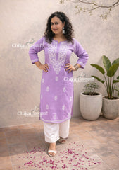 Aiza Cotton Chikankari Kurti - Light Purple