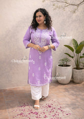 Aiza Cotton Chikankari Kurti - Light Purple