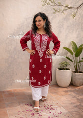 Aiza Cotton Chikankari Kurti - Maroon