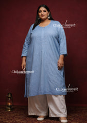 Alisha Powder Blue Cotton Chikankari Kurti - Plus Size
