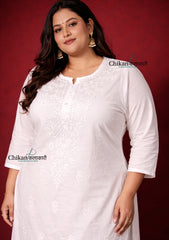 Alisha White Cotton Chikankari Kurti - Plus Size