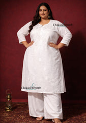 Alisha White Cotton Chikankari Kurti - Plus Size